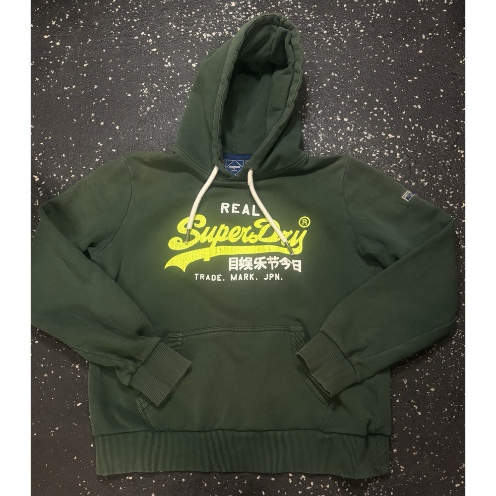 Superdry Vintage Logo Hoodie Green Pullover Fits Men M Or Women L Y2K 90s Skater - Picture 8 of 14